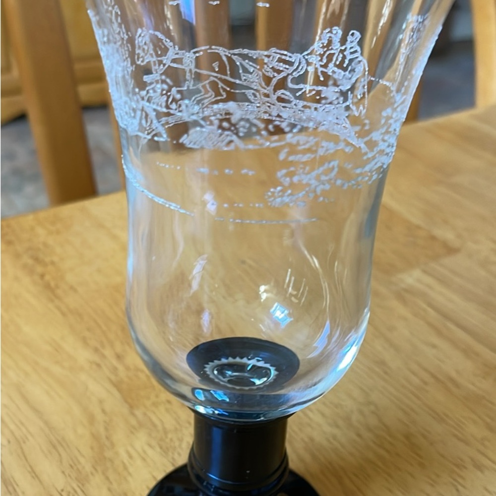 Etched Clear Glass Goblet with Black Stem